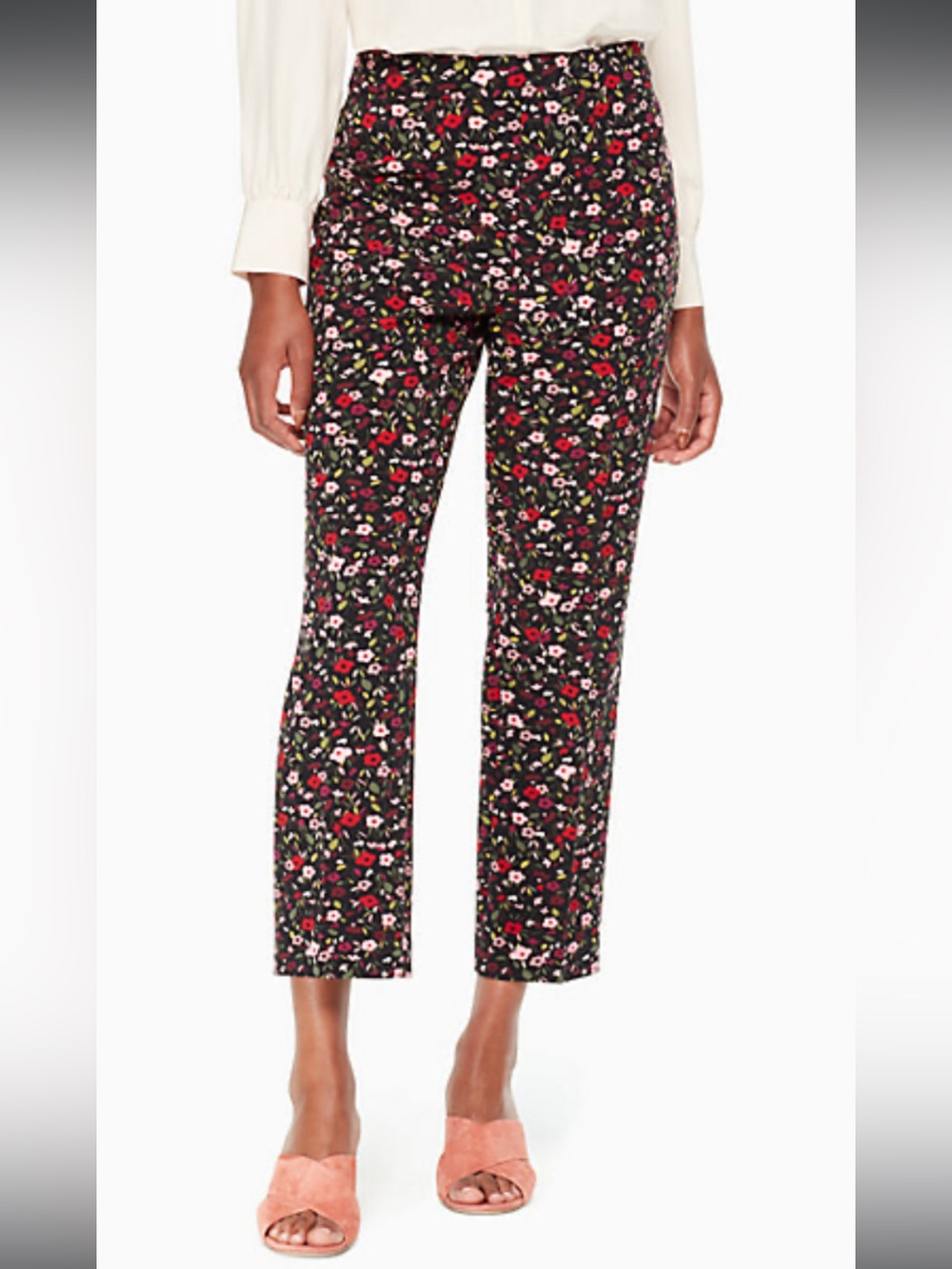 KATE SPADE Floral Boho Cigarette Pants, Pink & Black, Sz 12.